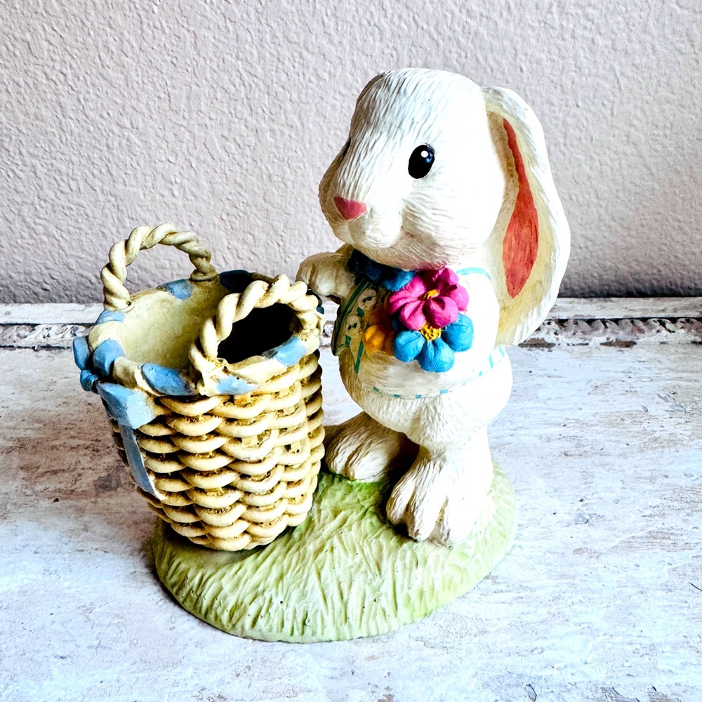 Charming Bunny Figurine with Basket for Egg